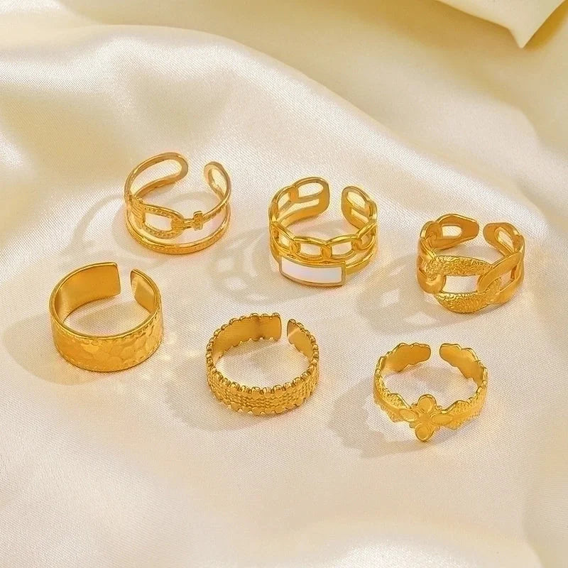 304 Stainless Steel 18K Gold Plated IG Style Plating Cross Open Rings