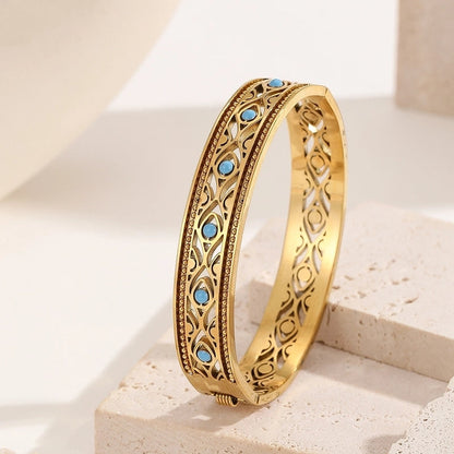 Handmade Minimalist Paisley Geometric Titanium Steel 18K Gold Plated Turquoise Bangle In Bulk