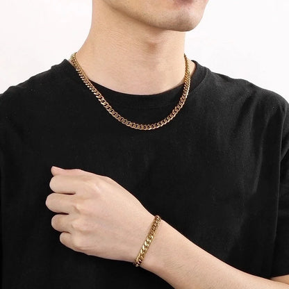 Hip-Hop Geometric Titanium Steel 18K Gold Plated Plating Bracelets Necklace