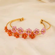 2 Pieces IG Style Flower 304 Stainless Steel 18K Gold Plated Zircon Bangle In Bulk