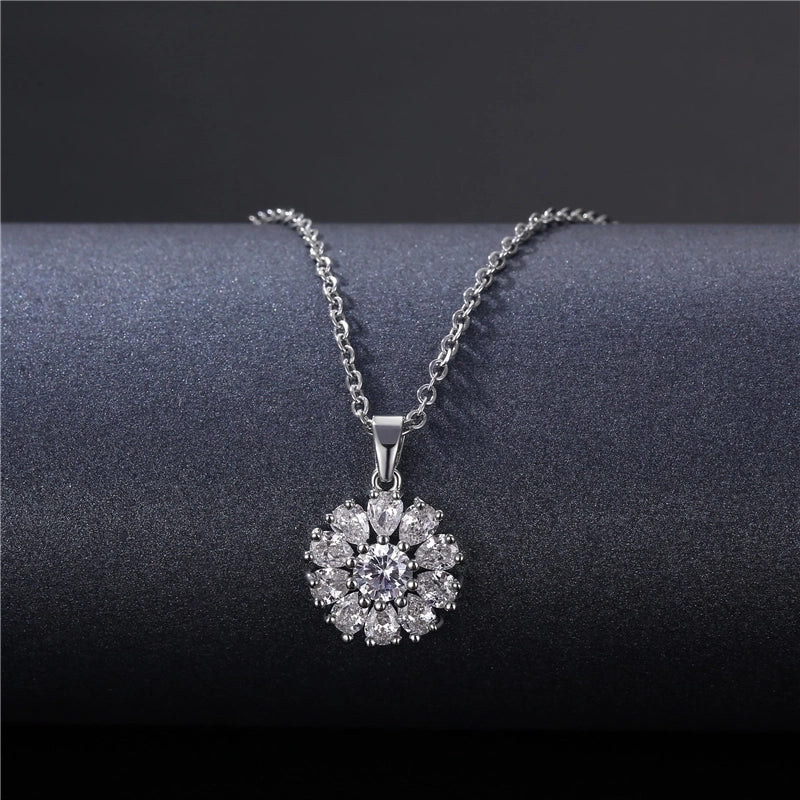 Stainless Steel Titanium Steel White Gold Plated Minimalist Plating Inlay Water Droplets Flower Zircon Pendant Necklace