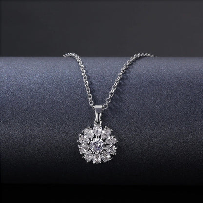 Stainless Steel Titanium Steel White Gold Plated Minimalist Plating Inlay Water Droplets Flower Zircon Pendant Necklace