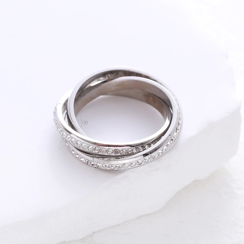 304 Stainless Steel 18K Gold Plated Minimalist Plating Inlay Solid Color Rhinestones Rings