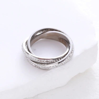304 Stainless Steel 18K Gold Plated Minimalist Plating Inlay Solid Color Rhinestones Rings