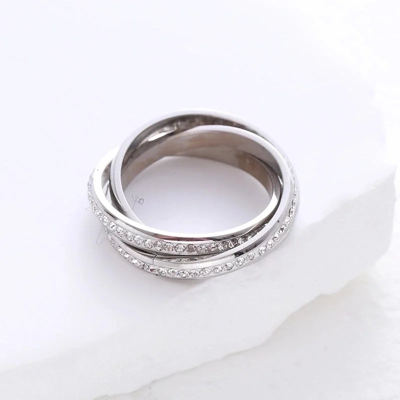 304 Stainless Steel 18K Gold Plated Minimalist Plating Inlay Solid Color Rhinestones Rings