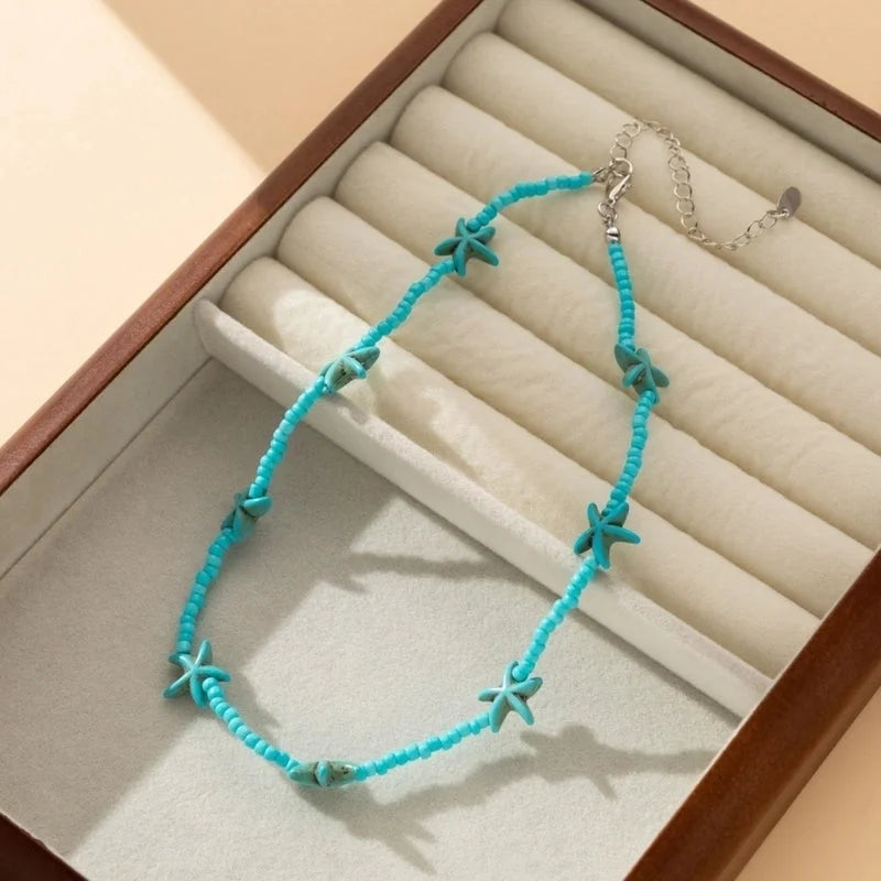 Copper Inlay Star Turquoise Necklace