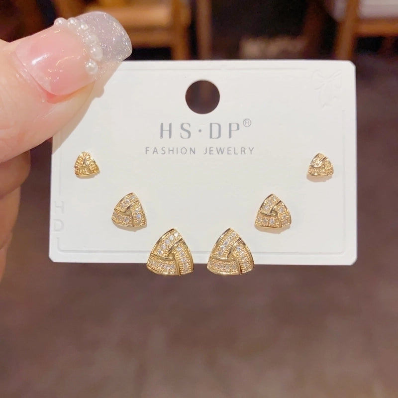 Fashion Geometric Copper Plating Artificial Pearls Zircon Earrings 3 Pairs