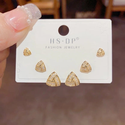 Fashion Geometric Copper Plating Artificial Pearls Zircon Earrings 3 Pairs