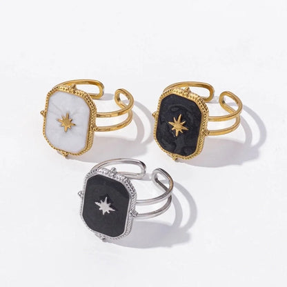 Basic Modern Style Classic Style Eight Awn Star Geometric 304 Stainless Steel 18K Gold Plated Polishing Enamel Open Rings