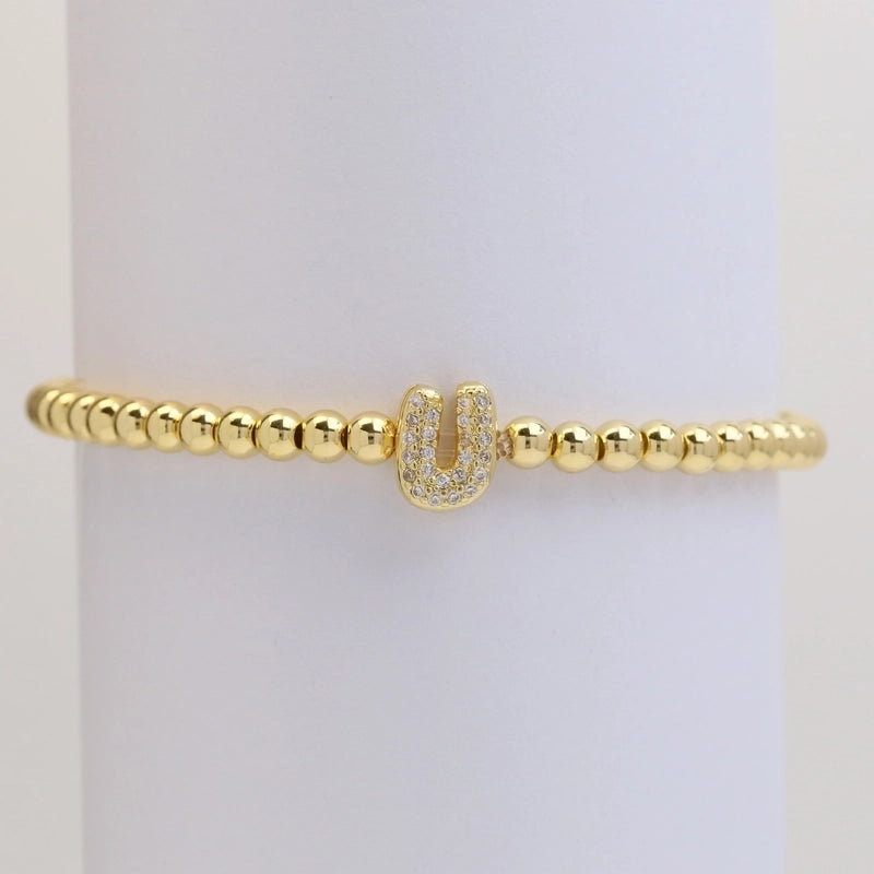 Xi Yin Hot Sale Brass Micro-Inlaid Bubble Balloon Diy26 English Letters Copper Bead Beaded Elastic Wire Bracelet