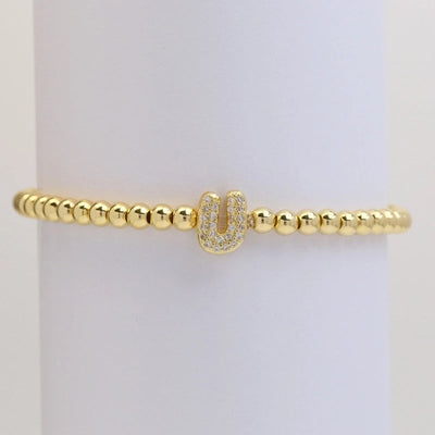 Xi Yin Hot Sale Brass Micro-Inlaid Bubble Balloon Diy26 English Letters Copper Bead Beaded Elastic Wire Bracelet