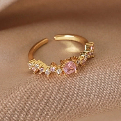 Minimalist Shiny Star Water Droplets Heart Shape Copper Inlay White Gold Plated Gold Plated Zircon Open Rings