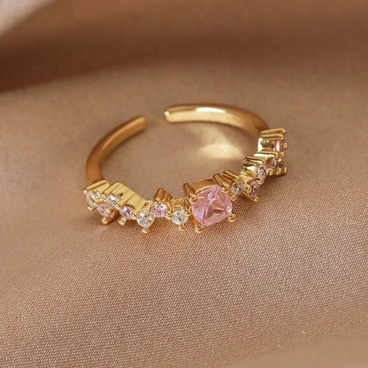 Minimalist Shiny Star Water Droplets Heart Shape Copper Inlay White Gold Plated Gold Plated Zircon Open Rings