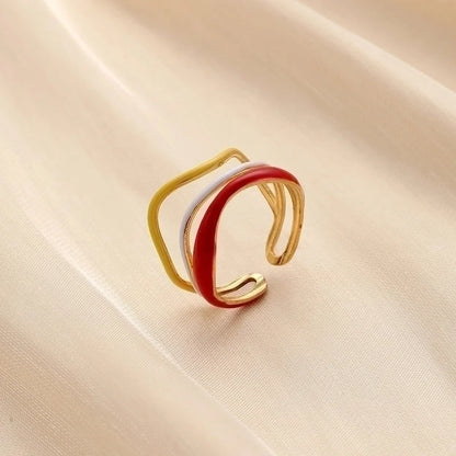 Minimalist Love Heart Shape Eye 304 Stainless Steel Rhinestones 18K Gold Plated Enamel Plating Inlay Open Rings