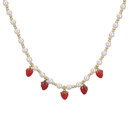 Sweet Cherry Strawberry Copper Enamel Multi Charms Necklace