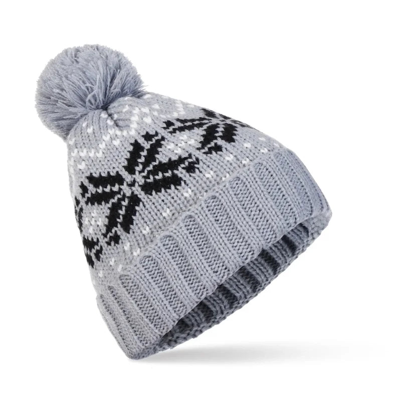 Women's Basic Retro Snowflake Pom Poms Eaveless Wool Cap
