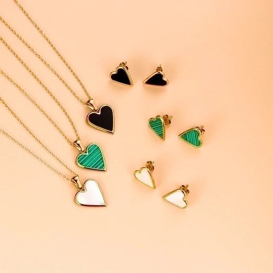 Fashion Heart Shape 304 Stainless Steel Shell 18K Gold Plated Gold Plated Stainless Steel Jewelry Sets