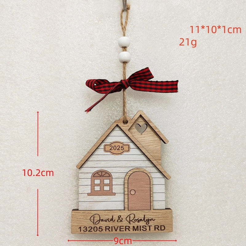 Christmas Cute Letter House Bow Knot Wood Indoor Party Decorations Hanging Ornaments