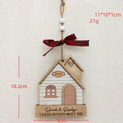Christmas Cute Letter House Bow Knot Wood Indoor Party Decorations Hanging Ornaments