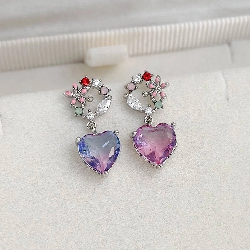 1 Pair Elegant Lady Streetwear Water Droplets Heart Shape Flower Hollow Out Inlay Steel Imitation Pearl Zircon Drop Earrings