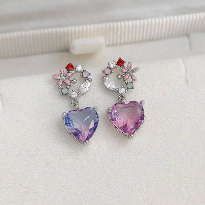 1 Pair Elegant Lady Streetwear Water Droplets Heart Shape Flower Hollow Out Inlay Steel Imitation Pearl Zircon Drop Earrings