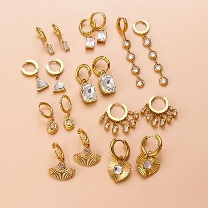 1 Pair Fashion Sector Heart Shape Tassel Gold Plated Inlay 304 Stainless Steel Zircon Stainless Steel Earrings