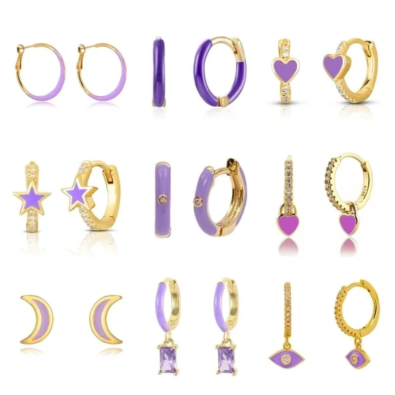 Minimalist Star Heart Shape Eye Copper Drop Earrings Epoxy Gold Plated Zircon Copper Earrings