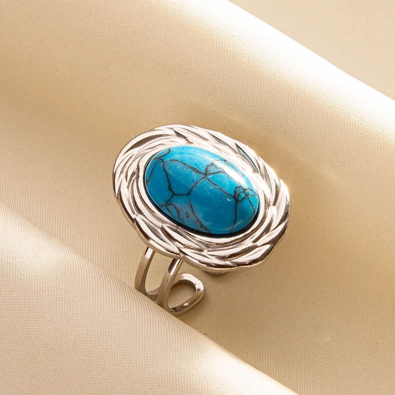 Basic Retro Classic Style Geometric 304 Stainless Steel Titanium Steel Artificial Gemstones Open Rings In Bulk