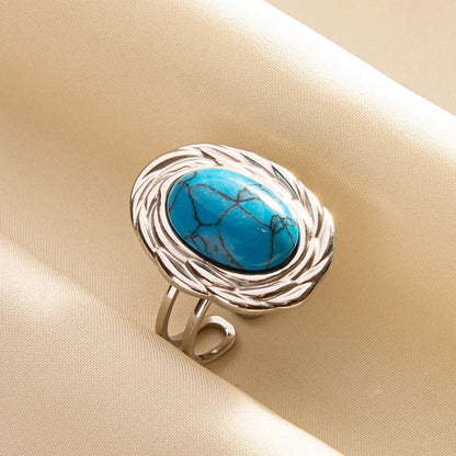 Basic Retro Classic Style Geometric 304 Stainless Steel Titanium Steel Artificial Gemstones Open Rings In Bulk