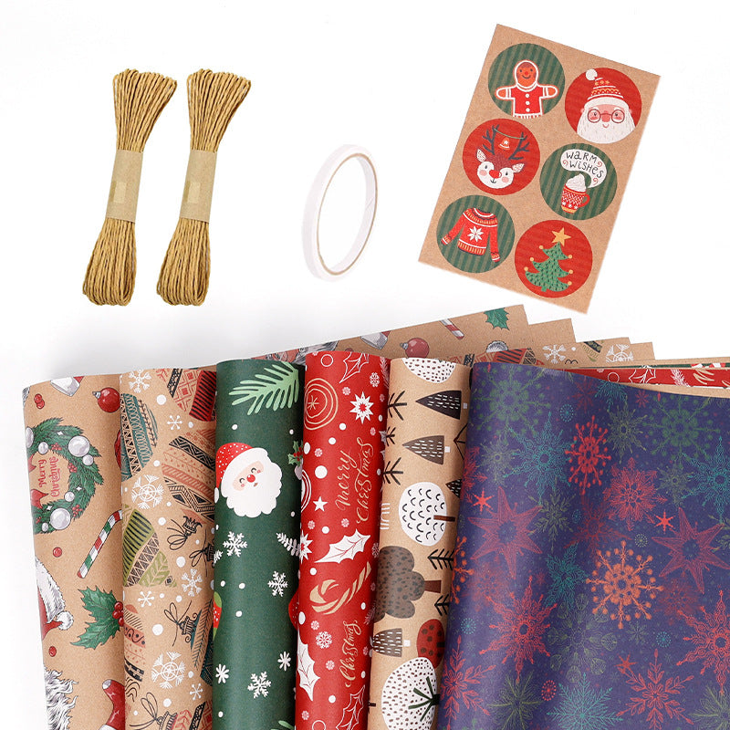 Christmas Gift Gift Box Wrapping Paper Brown Kraft Paper Uv Printing Environmentally Friendly Christmas Wrapping Paper Set