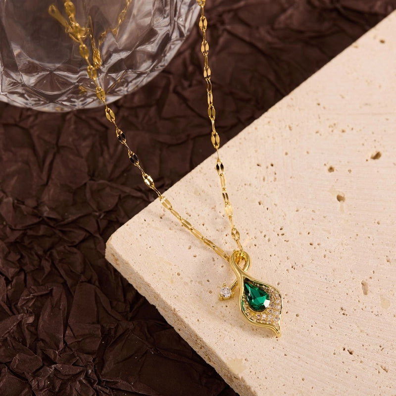 Titanium Steel Copper Leaf Heart Shape Pendant Necklace