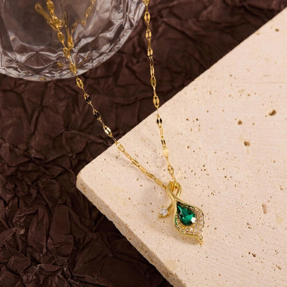 Titanium Steel Copper Leaf Heart Shape Pendant Necklace