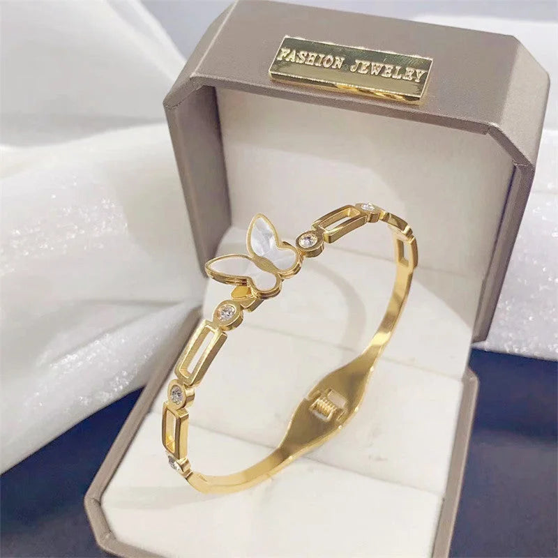 Minimalist Letter Titanium Steel 18K Gold Plated Bangles