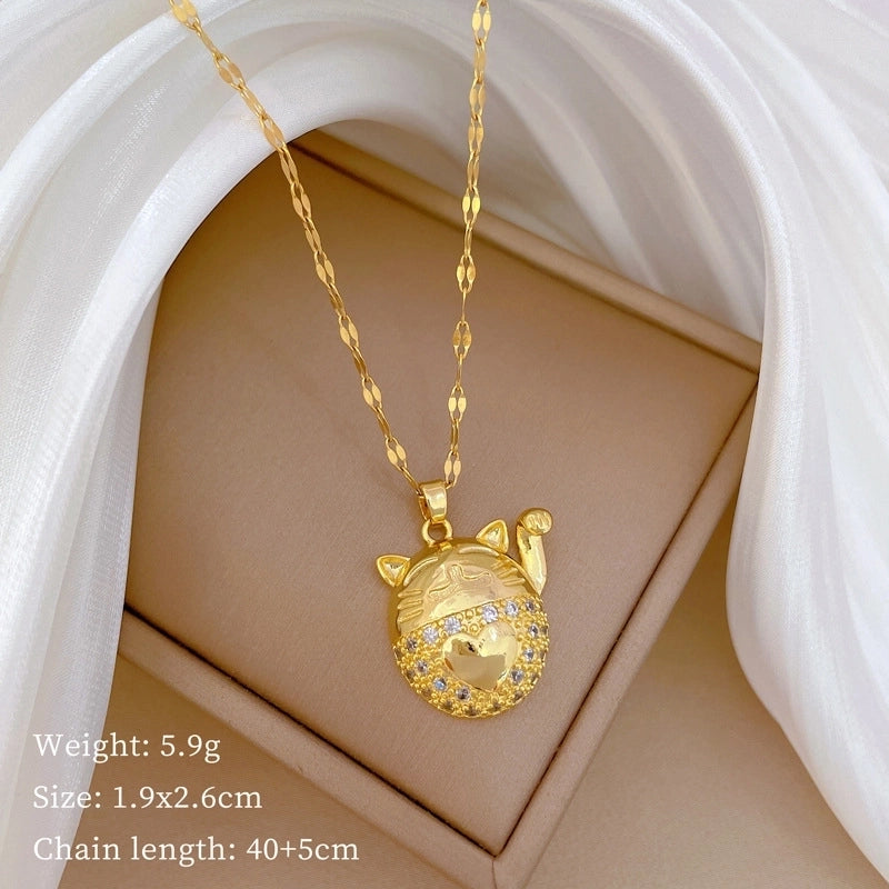 Fashion Geometric Titanium Steel Copper Plating Artificial Diamond Necklace