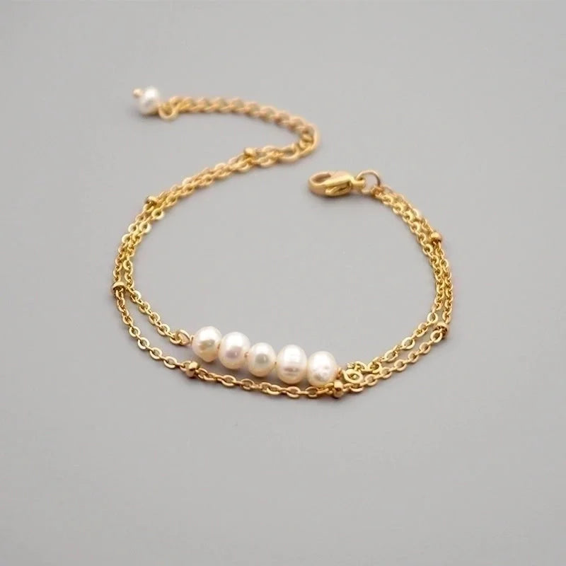 Minimalist Round Freshwater Pearl Titanium Steel Bracelets Anklet