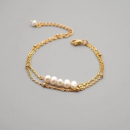 Minimalist Round Freshwater Pearl Titanium Steel Bracelets Anklet