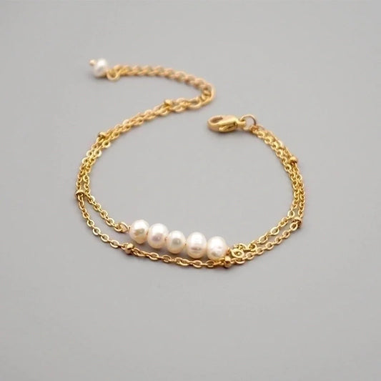 Minimalist Round Freshwater Pearl Titanium Steel Bracelets Anklet