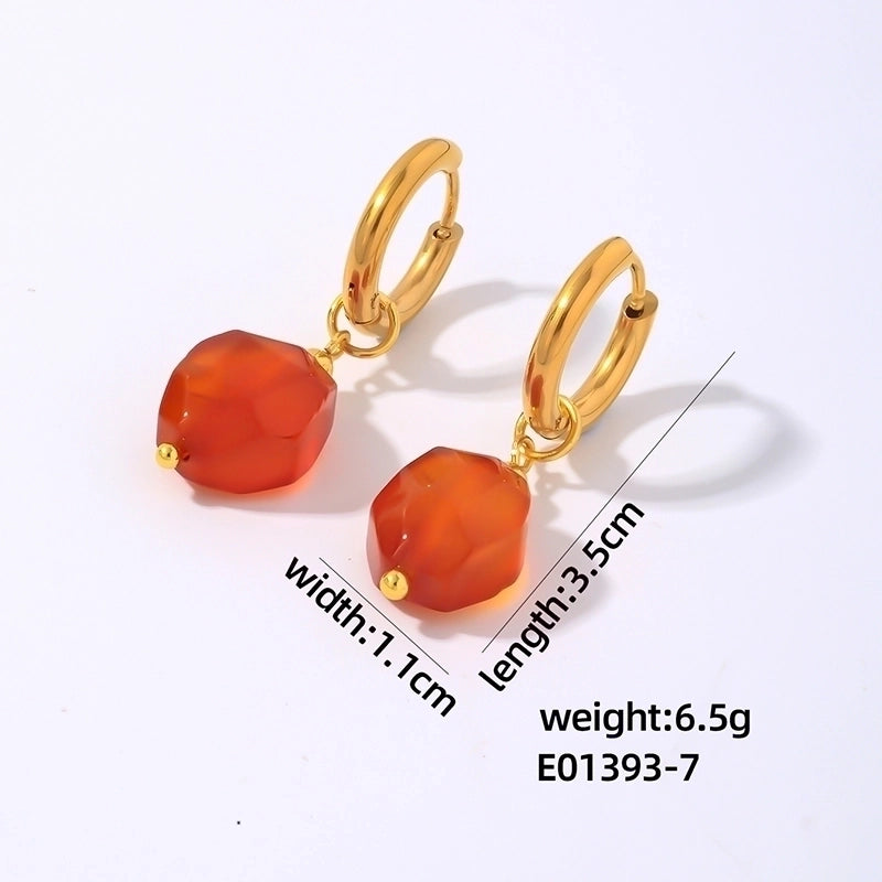 1 Pair Lady Minimalist Commute Geometric 304 Stainless Steel Natural Stone Drop Earrings