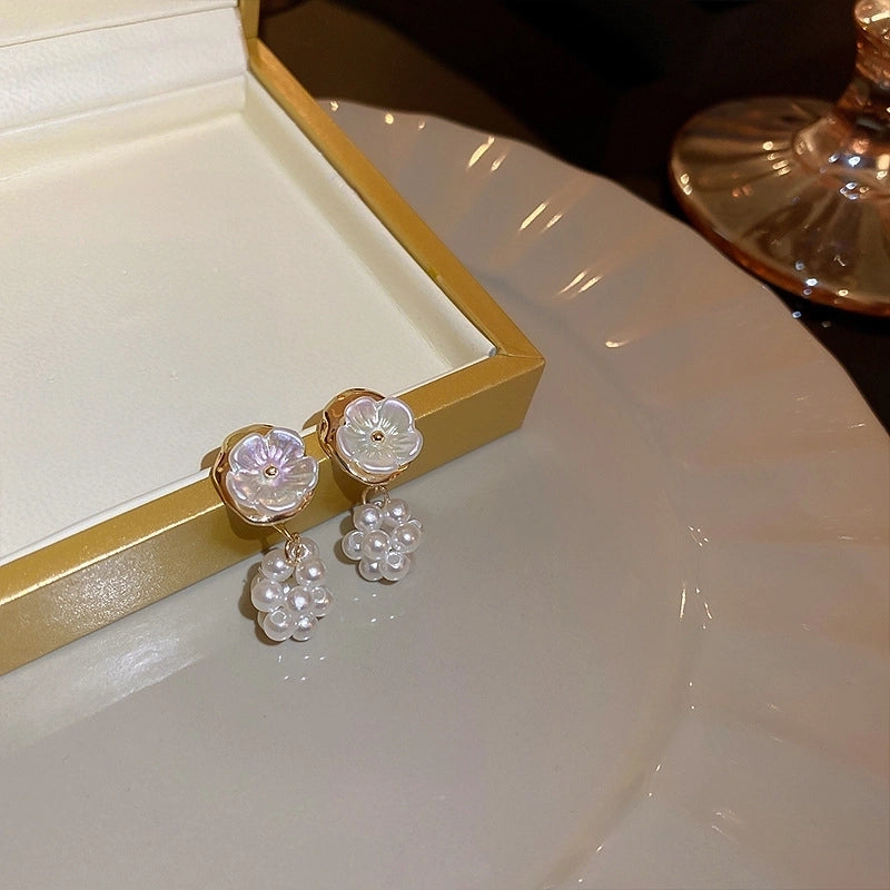 1 Pair Minimalist Flower Copper Enamel Rhinestones Drop Earrings Ear Studs