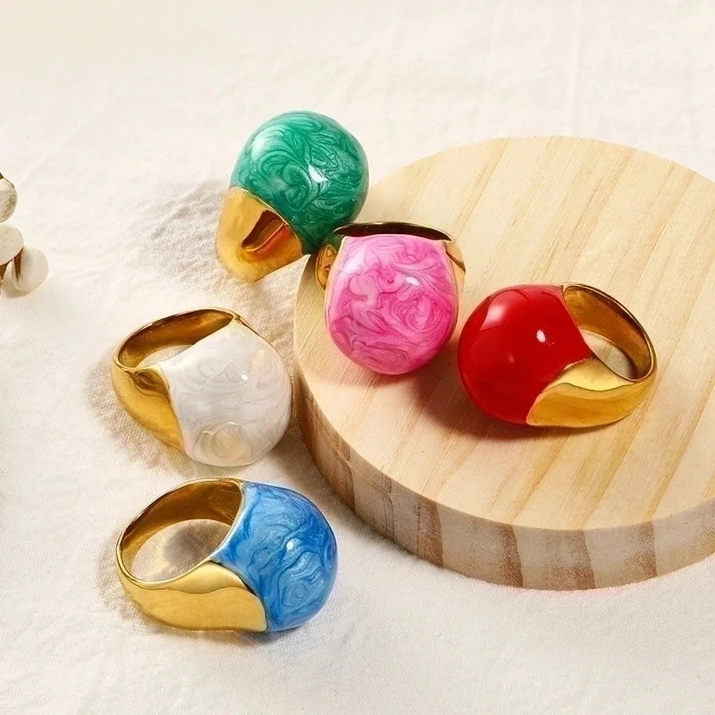 Ig Style Round Titanium Steel Enamel Plating 18k Gold Plated Rings
