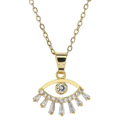 Bohemian Devil's Eye Heart Shape Stainless Steel Inlay Artificial Crystal Pendant Necklace