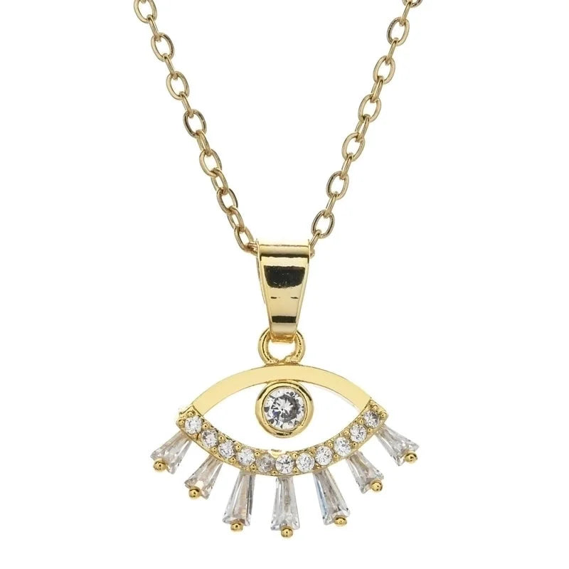 Bohemian Devil's Eye Heart Shape Stainless Steel Inlay Artificial Crystal Pendant Necklace