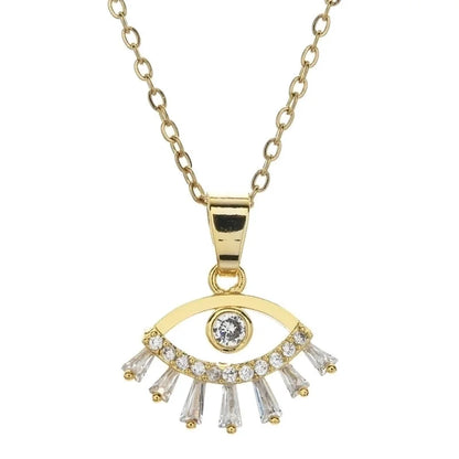 Bohemian Devil's Eye Heart Shape Stainless Steel Inlay Artificial Crystal Pendant Necklace