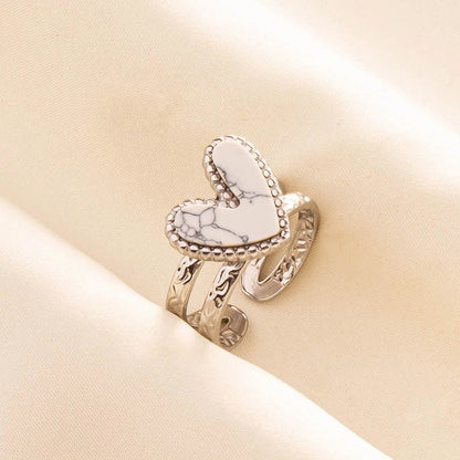 304 Stainless Steel Minimalist Inlay Heart Shape Artificial Gemstones Rings