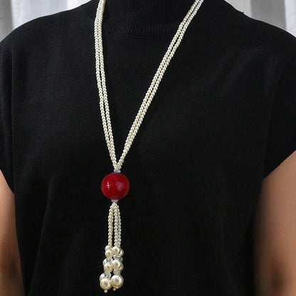 Minimalist Color Block Imitation Pearl Beaded Women's Sweater Chain