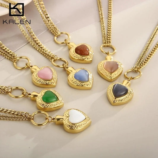 Casual Minimalist Streetwear Heart Shape 304 Stainless Steel Opal Plating Jewelry Set