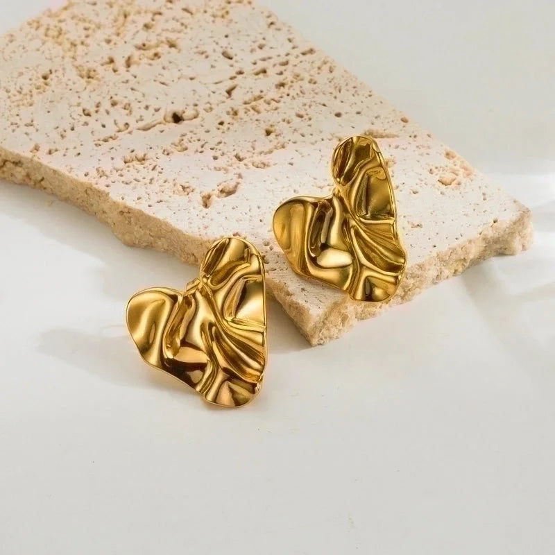 1 Pair Vintage Style Heart Shape Plating Stainless Steel 18k Gold Plated Ear Studs