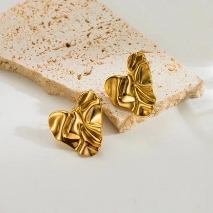 1 Pair Vintage Style Heart Shape Plating Stainless Steel 18k Gold Plated Ear Studs