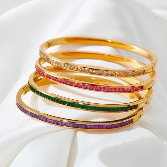 3 Pieces Classic Style Solid Color 304 Stainless Steel 16K Gold Plated White Gold Plated Gold Plated Artificial Gemstones Bangle In Bulk