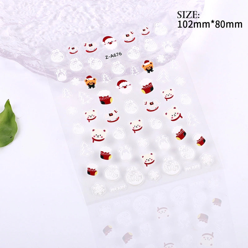 Popular Style Nail Art 5D Embossed Christmas Sticker Nail Art Sticker Christmas Gift Santa Claus Hat In Stock